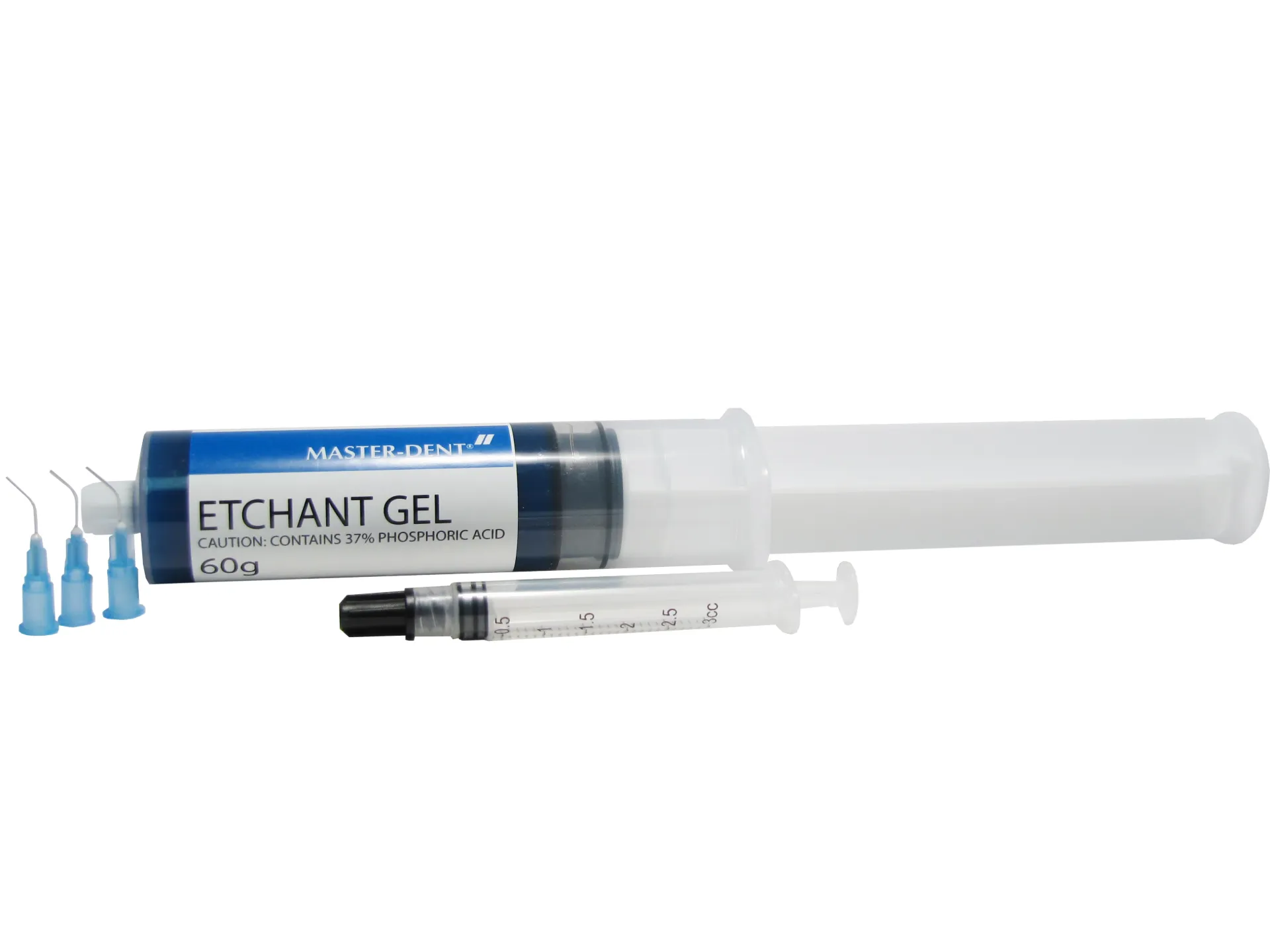 [18-130] MASTER-DENT 60G BLUE ETCH GEL LUER LOCK SYRINGE W/5 EMPTY 3ML SYRINGES AND 50 TIPS